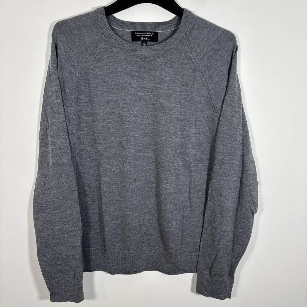 Banana Republic‎ Baruffa Sweater 100% Italian Merino Wool Mens XL Gray Crew Neck